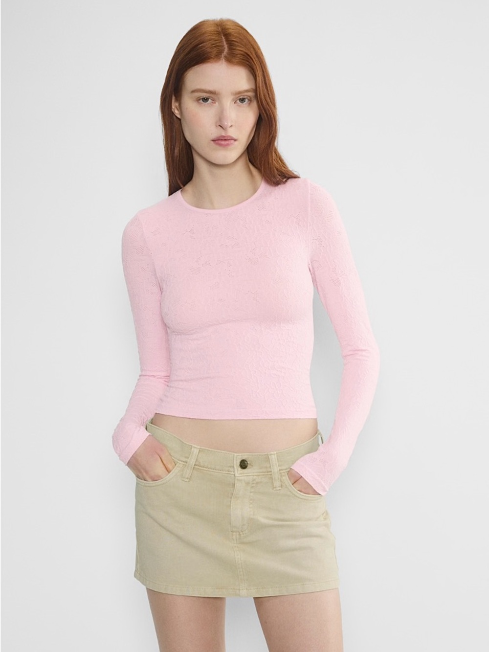 Aritzia Sunday Best Daisy Seamless Crew Longsleeve in Cupid Pink - Size S